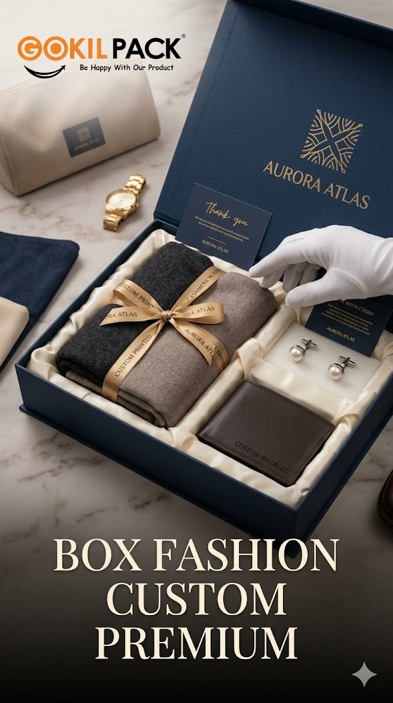 Box fashion custom premium dari Gokil Pack untuk brand pakaian dan aksesori
