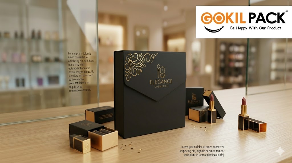 Box kosmetik custom premium dari Gokil Pack dengan finishing laminasi doff dan hot stamping