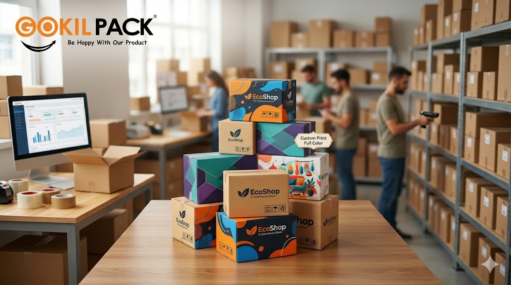 Corrugated box custom cetak full color untuk e-commerce