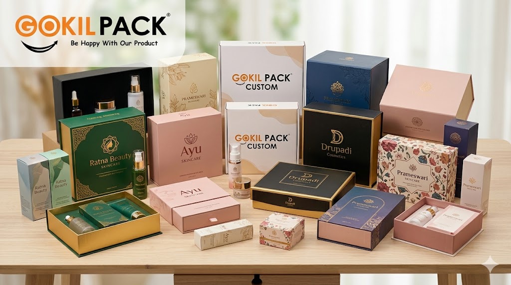 Portofolio box kosmetik custom Gokil Pack untuk berbagai brand skincare dan kecantikan Indonesia