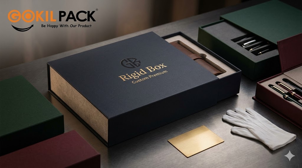 Rigid box custom premium dari Gokil Pack Jakarta — kemasan luxury untuk skincare, parfum, dan gift