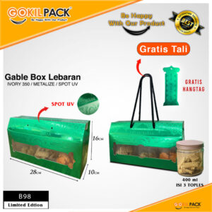 Box Hampers Lebaran / Gable Box Tali / Kotak Idul Fitri Tenteng Metalize / B98