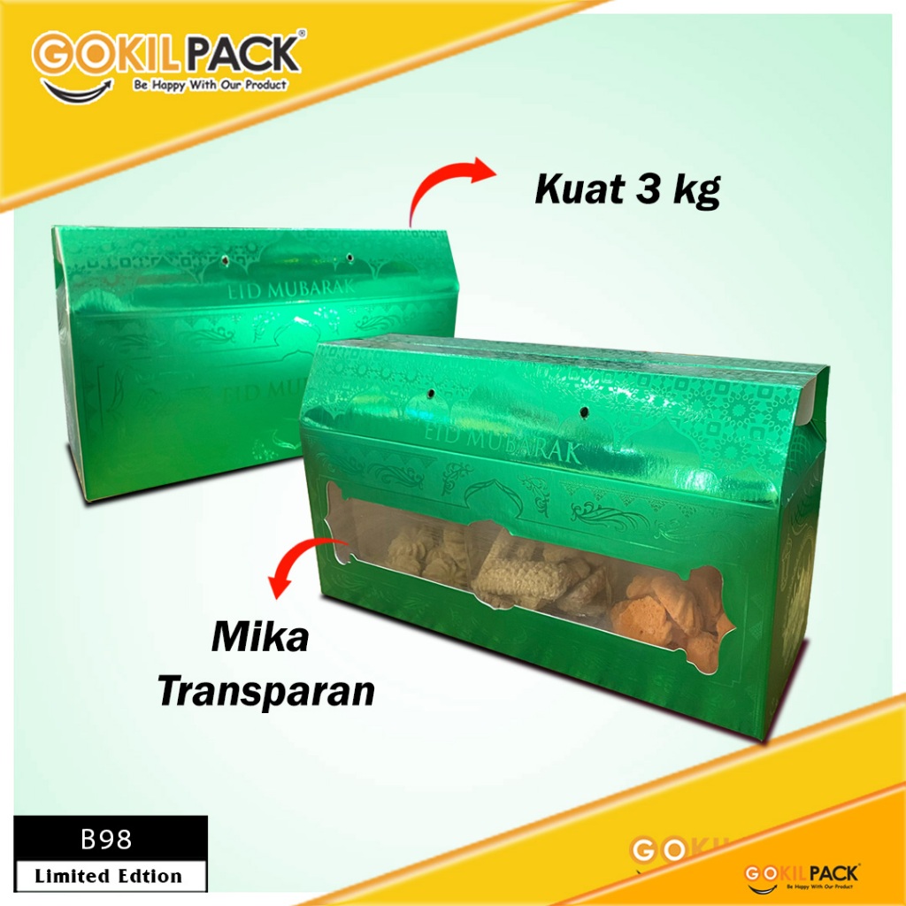 Box Hampers Lebaran /  Gable Box Tali / Kotak Idul Fitri Tenteng Metalize / B98 - Image 2