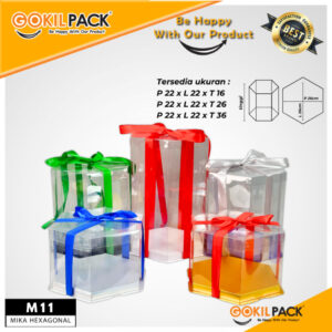 Box Mika Hexagonal - Cake Box - Box Segi Enam Kue Mika Transparan Dus Hadiah Hantaran-22X22 -Tutup Warna M11