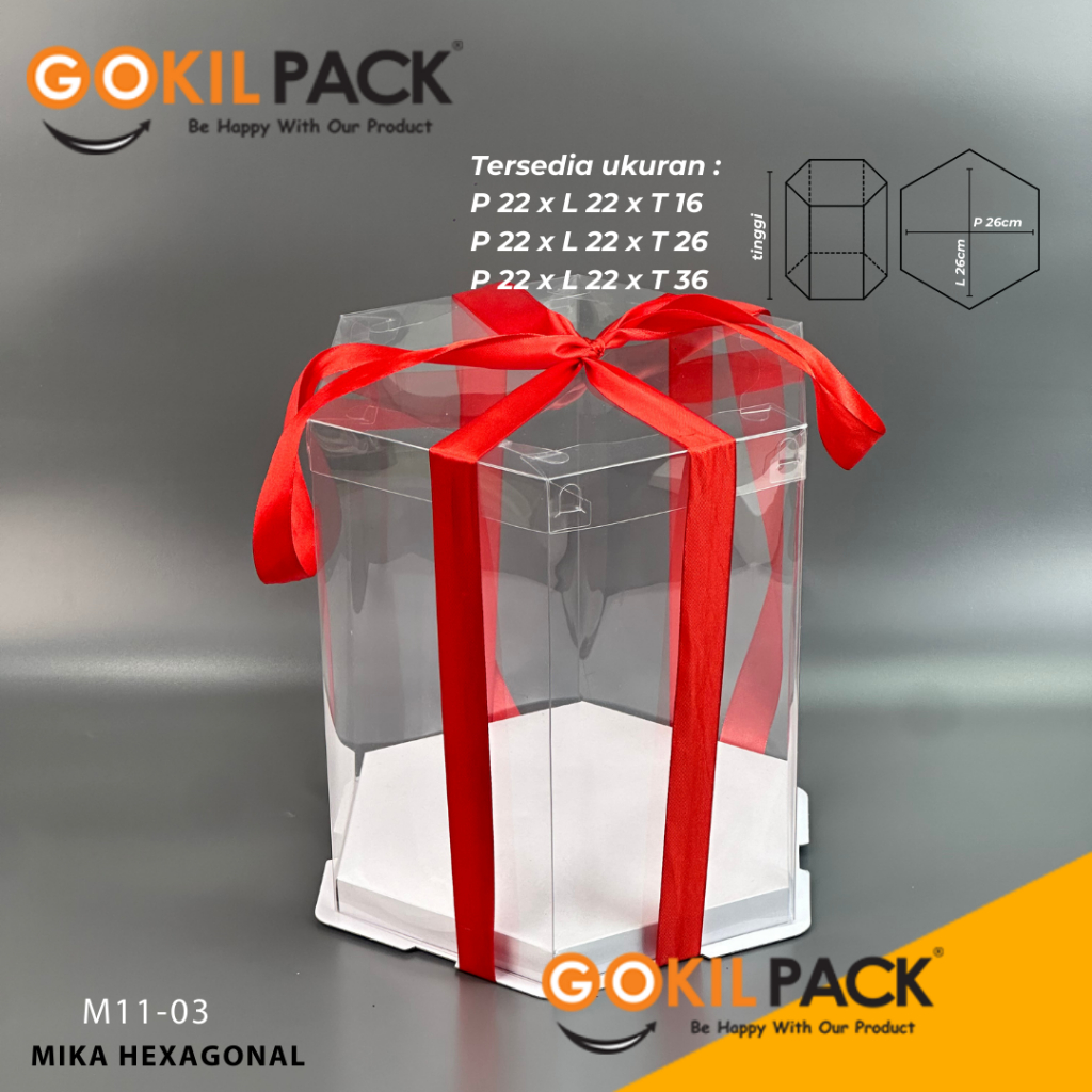 Box Mika Hexagonal  -  Cake Box - Box Segi Enam Kue Mika Transparan Dus Hadiah Hantaran-22X22 -Tutup Warna M11 - Image 2