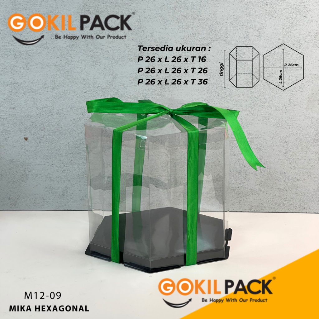 Box Mika Hexagonal  -  Cake Box - Box Segi Enam Kue Mika Transparan Dus Hadiah Hantaran-22X22 -Tutup Warna M11 - Image 3