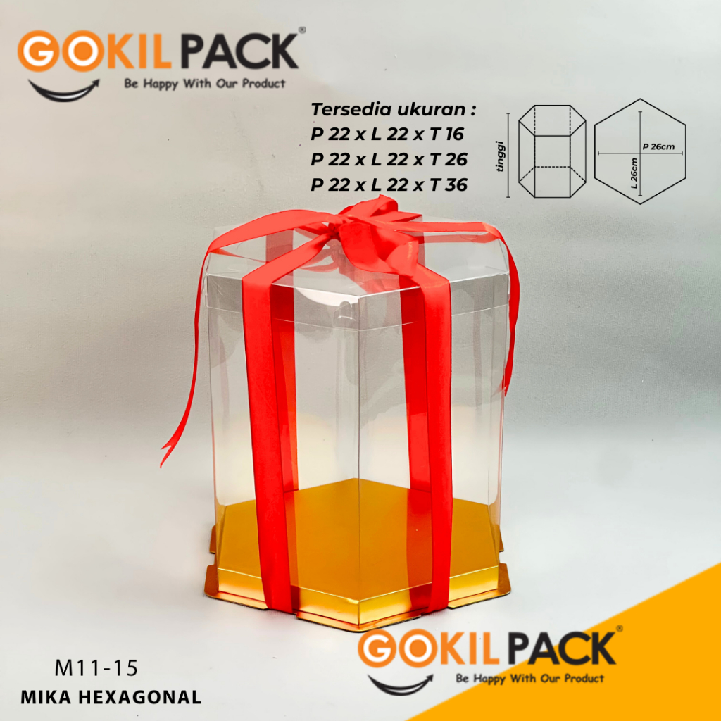 Box Mika Hexagonal  -  Cake Box - Box Segi Enam Kue Mika Transparan Dus Hadiah Hantaran-22X22 -Tutup Warna M11 - Image 4