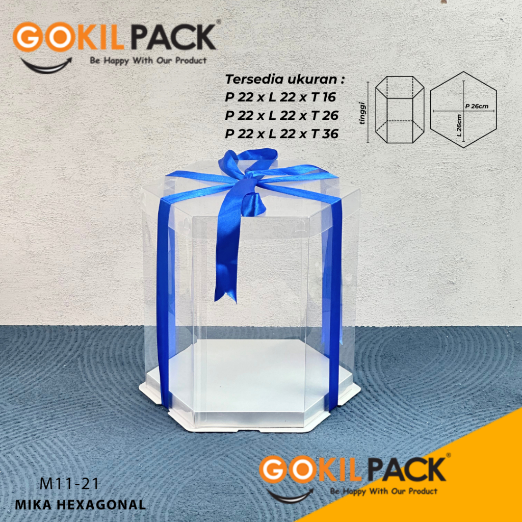 Box Mika Hexagonal  -  Cake Box - Box Segi Enam Kue Mika Transparan Dus Hadiah Hantaran-22X22 -Tutup Warna M11 - Image 5
