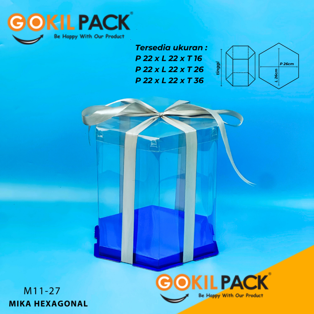 Box Mika Hexagonal  -  Cake Box - Box Segi Enam Kue Mika Transparan Dus Hadiah Hantaran-22X22 -Tutup Warna M11 - Image 6