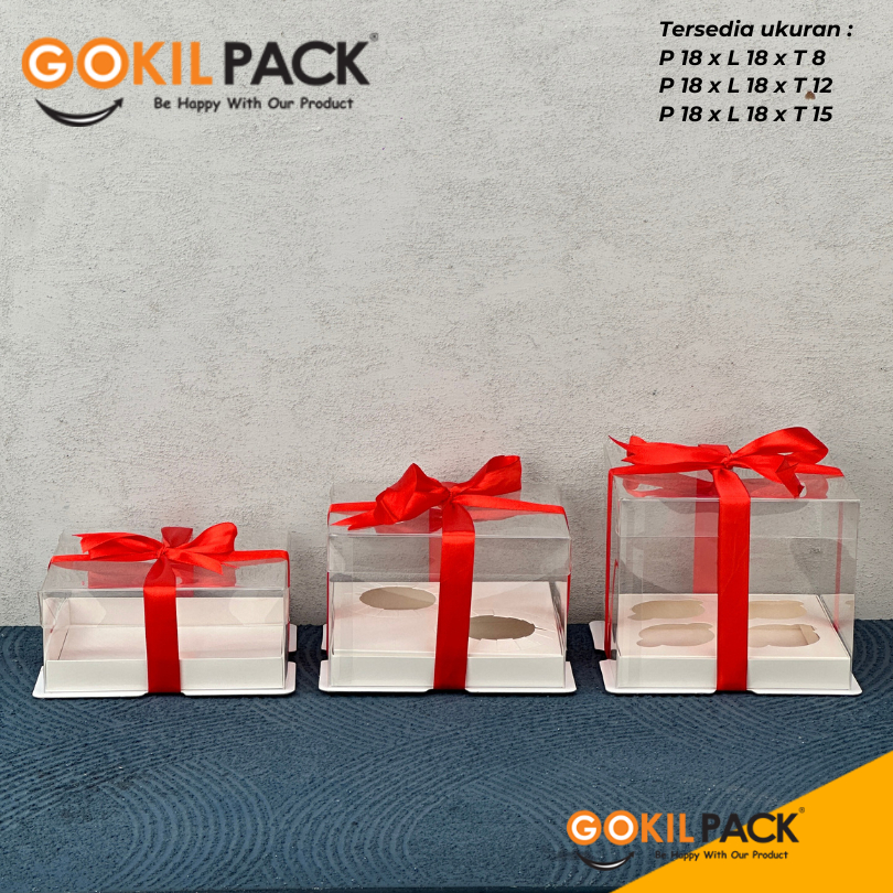 Cake Box Kotak Kue Mika Transparan Dus Hadiah - Tutup Mika 18x18/ M16 - Image 4