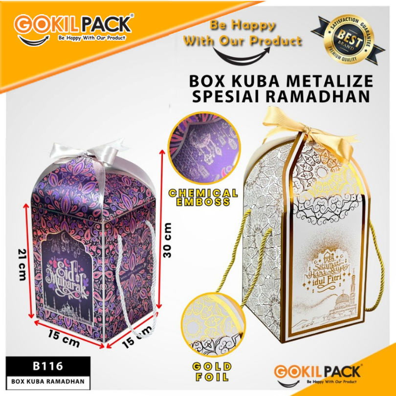 GOKILPACK - Box Kuba Metalize B116 - Wadah Toples 500 Gram Mewah - Kualitas Premium - Hadiah Spesial Ramadhan - Ukuran 15x15x21 cm - Ready Stock