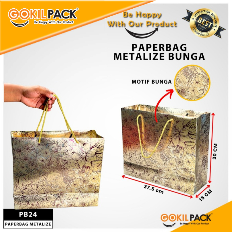 GOKILPACK Paper Bag Hadiah Jumbo  Motif Metalize Bunga Gift Bag Tas Kado Jinjing| 37.5x15x30cm |PB24