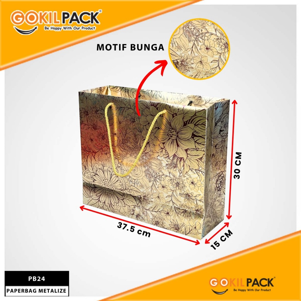 GOKILPACK Paper Bag Hadiah Jumbo  Motif Metalize Bunga Gift Bag Tas Kado Jinjing| 37.5x15x30cm |PB24 - Image 2