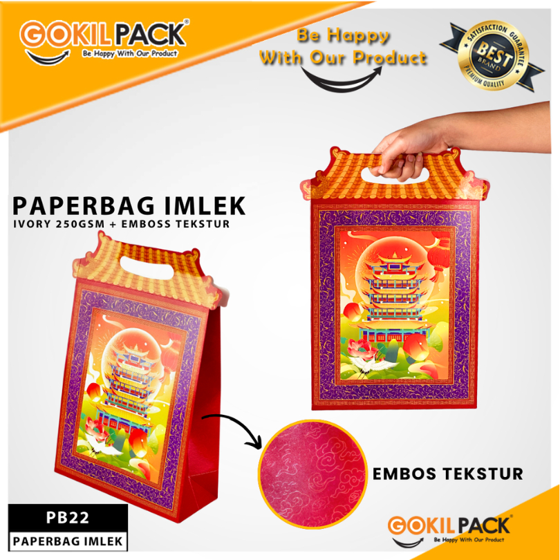 GOKILPACK Paper Bag Imlek Souvenir Murah Kantong Kertas Goodie Bag Premium PB22Bahan Ivory 250Gr Emboss Tekstur Panjang 26cm Lebar 11cm Tinggi 33cm Ready Stock