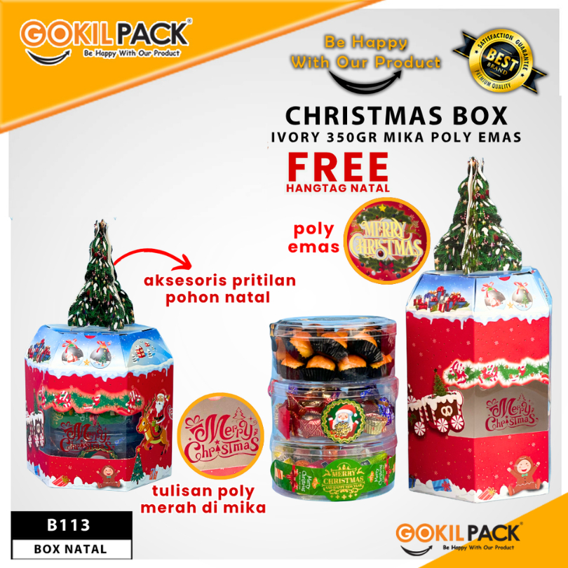 GOKIL PACK Box Natal B113 | Kotak Hampers 500gr | Toples Dus Kue | Christmas Sale | Aksesori Pritilan Pohon Natal | Free Hanotag Natal