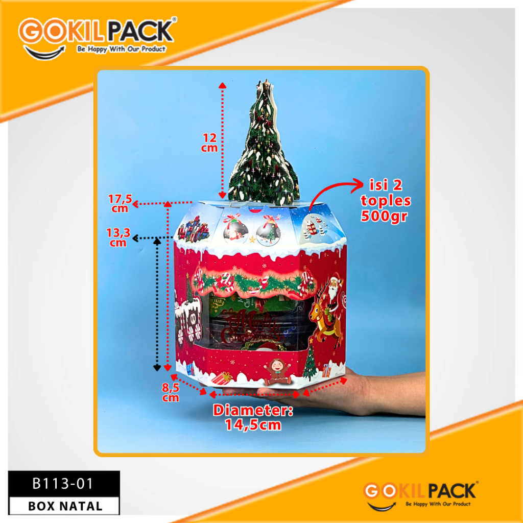 GOKIL PACK Box Natal B113 | Kotak Hampers 500gr | Toples Dus Kue | Christmas Sale | Aksesori Pritilan Pohon Natal | Free Hanotag Natal - Image 2