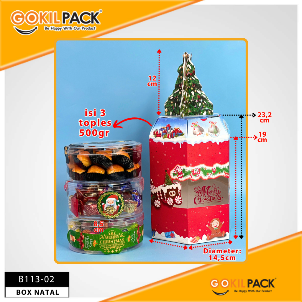 GOKIL PACK Box Natal B113 | Kotak Hampers 500gr | Toples Dus Kue | Christmas Sale | Aksesori Pritilan Pohon Natal | Free Hanotag Natal - Image 3