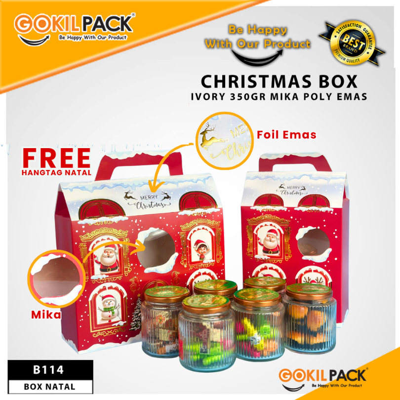 GOKIL PACK Box Natal B114 | Kotak Hampers 500 ML | Toples Dus Kue | Packaging Praktis untuk Hampers dan Makanan | Kode Produk B114