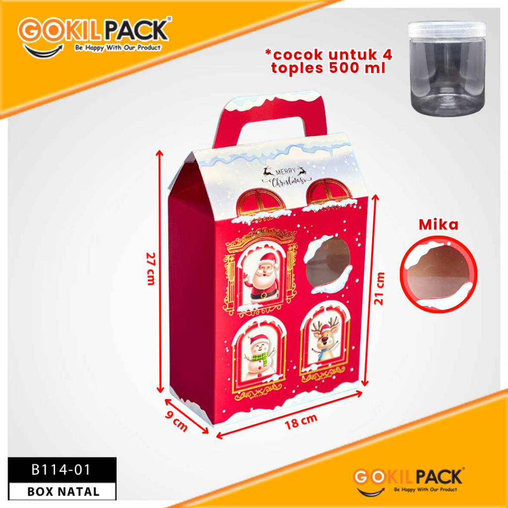 GOKIL PACK Box Natal B114 | Kotak Hampers 500 ML | Toples Dus Kue | Packaging Praktis untuk Hampers dan Makanan | Kode Produk B114 - Image 2