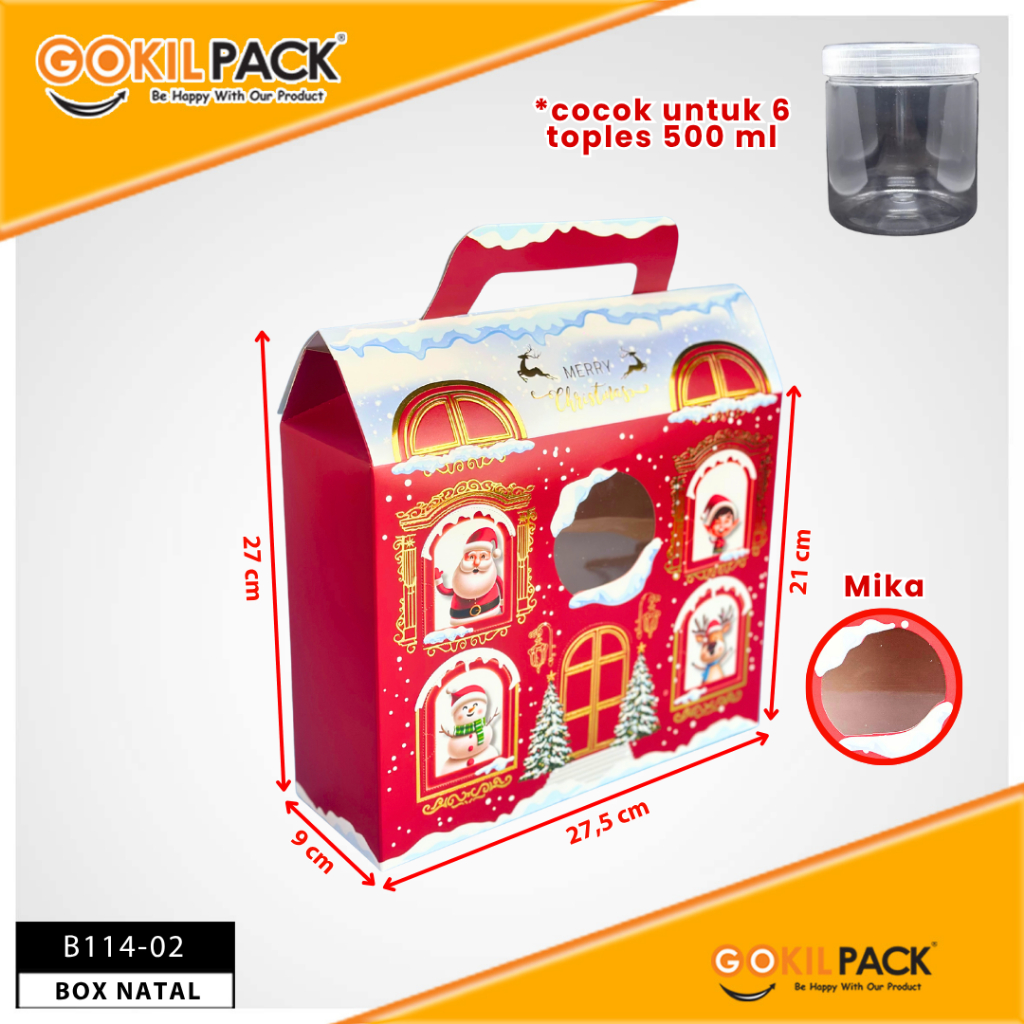 GOKIL PACK Box Natal B114 | Kotak Hampers 500 ML | Toples Dus Kue | Packaging Praktis untuk Hampers dan Makanan | Kode Produk B114 - Image 3