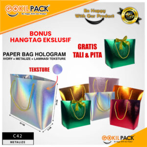 Paper Bag Souvenir Metalize Hologram/Tas Kado Hadiah Pernikahan/Goddie Bag/C42