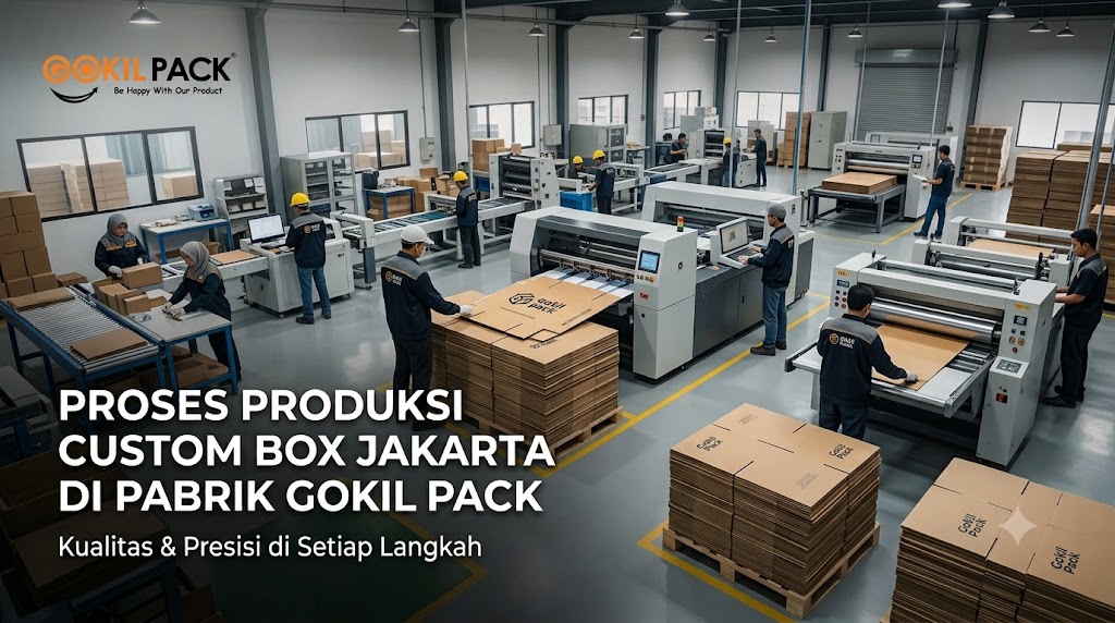 Proses produksi custom box Jakarta di pabrik Gokil Pack - quality control dan finishing premium