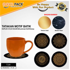Tatakan Gelas Coaster Alas Anti Panas Cangkir Coffee T29 bulat gold