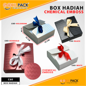 Box Hadiah C60 Chemical Emboss Premium 14x14x5 cm / Kotak Kado Aesthetic + Pita