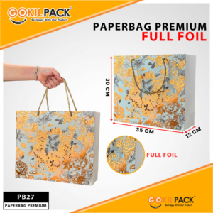Paper Bag Premium Full Foil Motif Bunga 35x12x30 - Paperbag Cantik Kekinian Anti Mainstream - Gift Bag Mewah Kode PB27