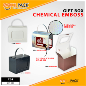 Gift Box Kotak Kado Model Tas Handle Chemical Emboss 14x8x11cm Praktis Dijinjing - C64