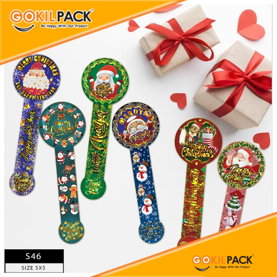 Stiker Natal|Merry Cristmast|Segel|Murah|Foil Emas|Aksesoris Packaging|S46