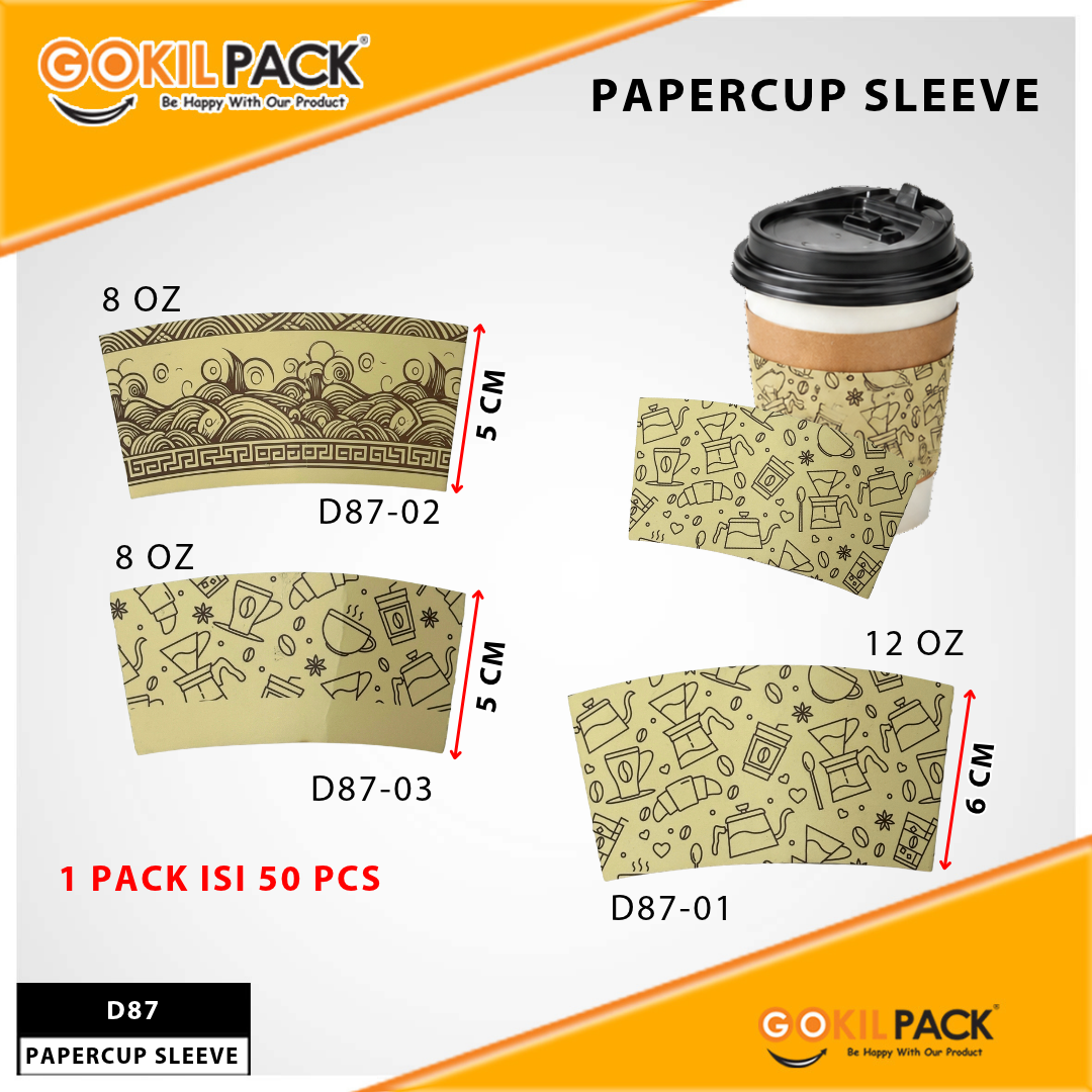 Paper Cup Sleeve | 8oz | 12oz | Sleeve Glass Motif | Isi 50pcs |D87